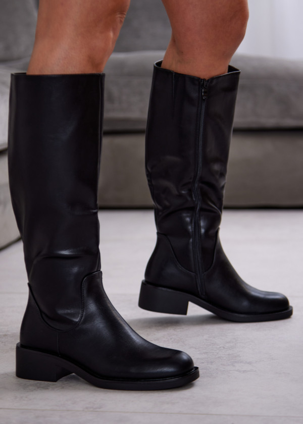 Black Knee-High Flat Boots