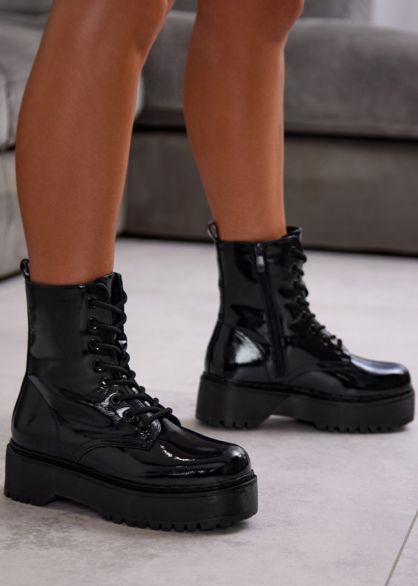 Black Patent Lace-Up Platform Boots 1