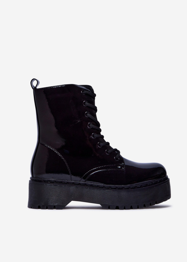 Black Patent Lace-Up Platform Boots 3