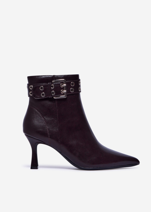 Dark Brown Stiletto Heel Ankle Boots with Buckle Strap 3