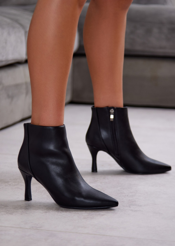 Black Pointed Toe Ankle Boots with Stiletto Heel 1