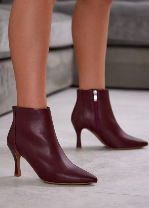 Wine Pointed Toe Stiletto Ankle Boots 1