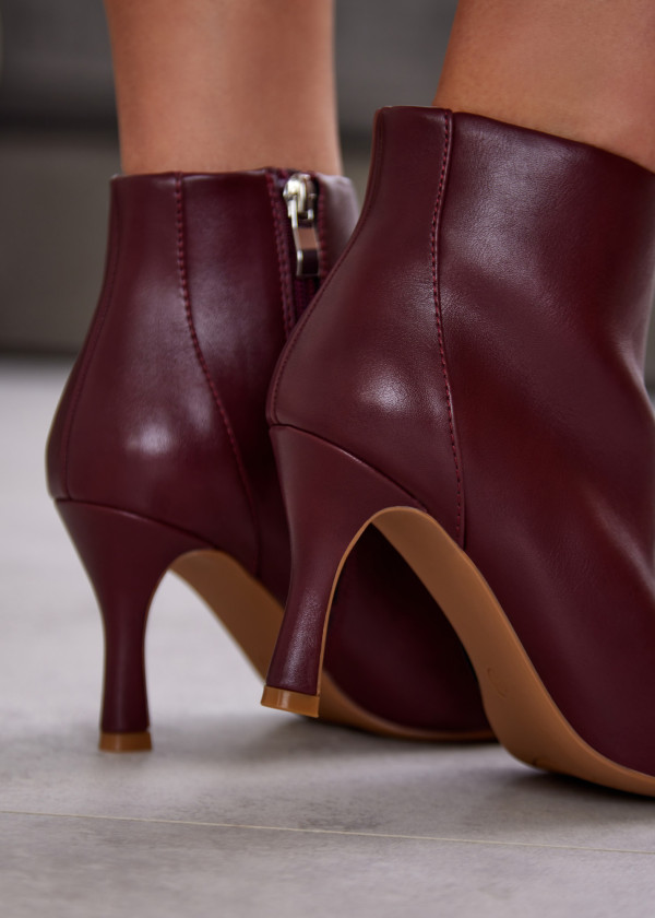 Wine Pointed Toe Stiletto Ankle Boots 2