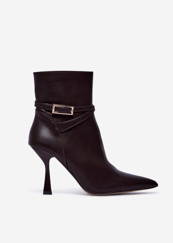 Brown Stiletto Heel Ankle Boots with Buckle Strap 3