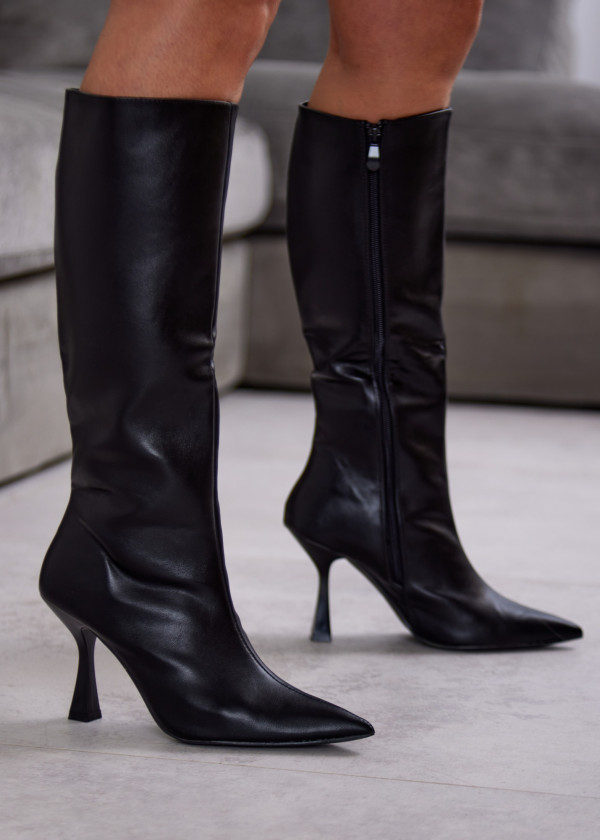 Black Knee-High Stiletto Heel Boots