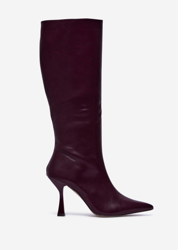 Wine Faux Leather Stiletto Knee-High Boots 3