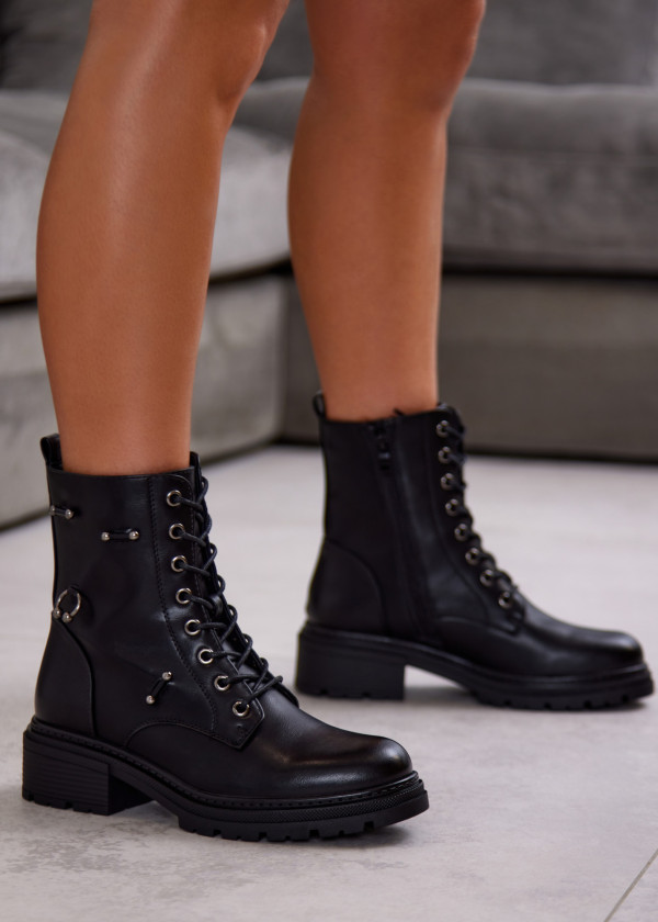 Black Combat Boots with Decorative Rings 1