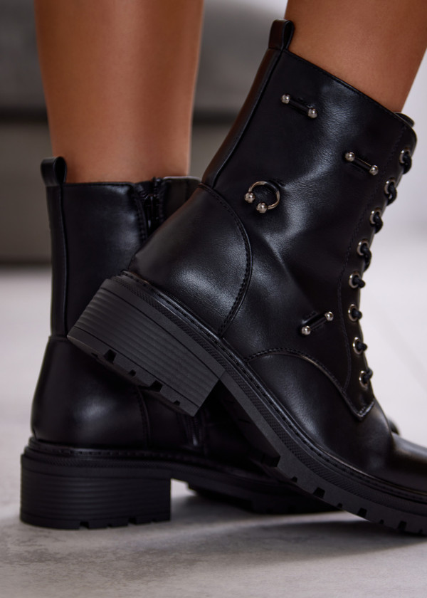 Black Combat Boots with Decorative Rings 2