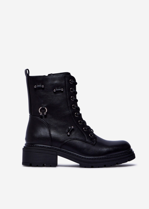 Black Combat Boots with Decorative Rings 3
