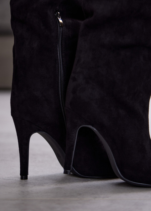 Black Suede Knee High Stiletto Boots 2