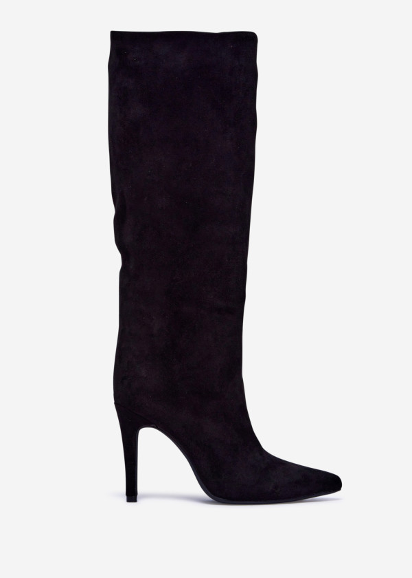 Black Suede Knee High Stiletto Boots 3