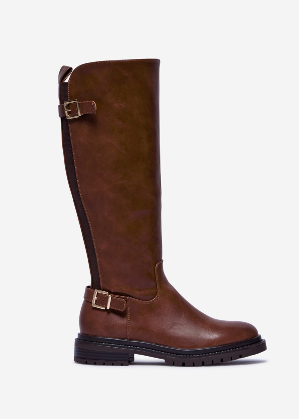 Tan Knee-High Riding Boots with Buckle Detail 3