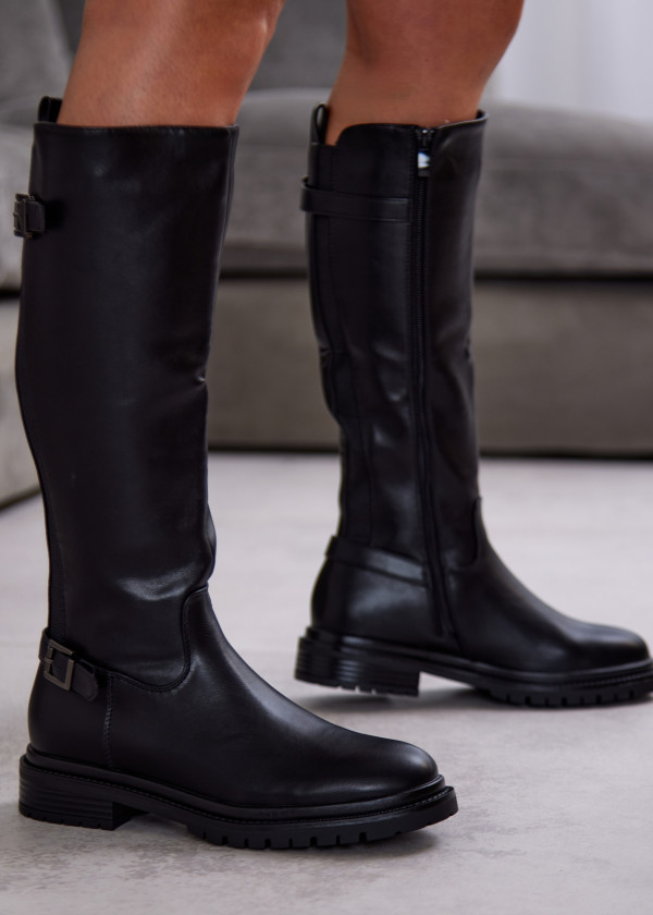 Black Knee High Boots with Buckle 4