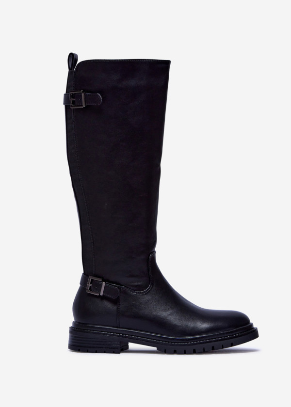 Black Knee High Boots with Buckle 2