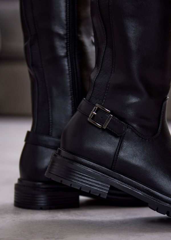 Black Knee High Boots with Buckle 3