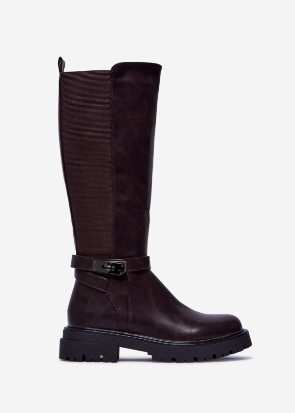 Brown Knee High Riding Boots with Buckle Detail 3