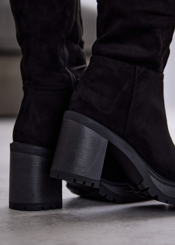 Black Suede Block Heel Knee High Boots 2