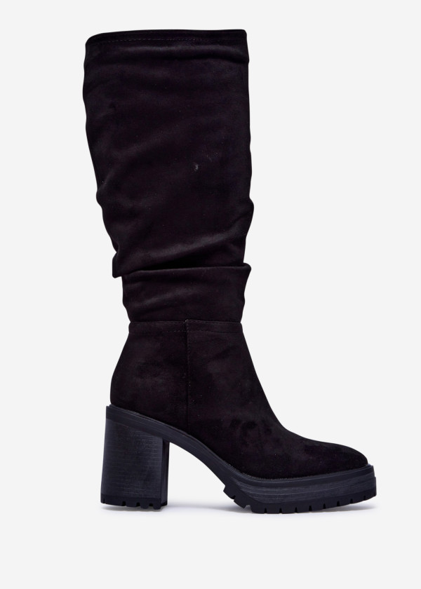 Black Suede Block Heel Knee High Boots 3
