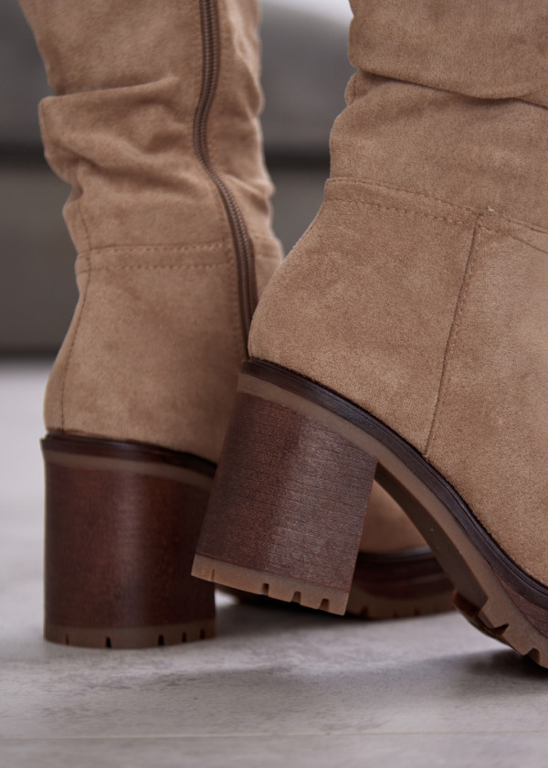 Khaki Suede Knee-High Block Heel Boots 2
