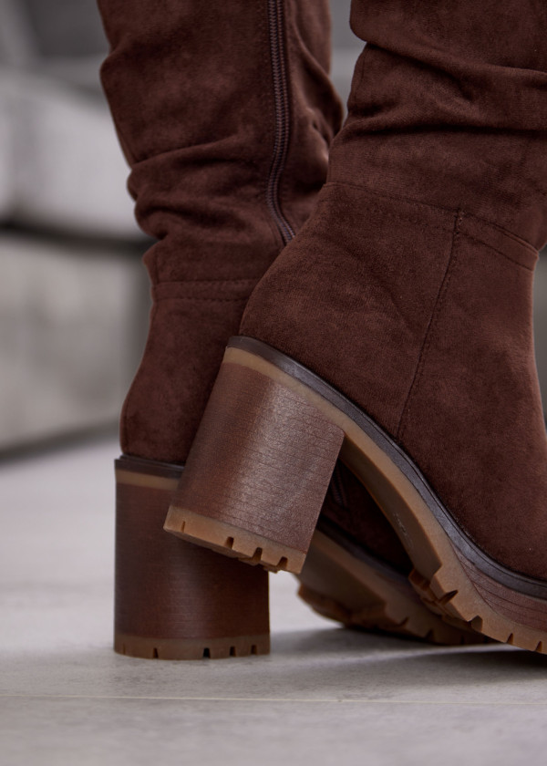 Brown Suede Block Heel Knee High Boots 2