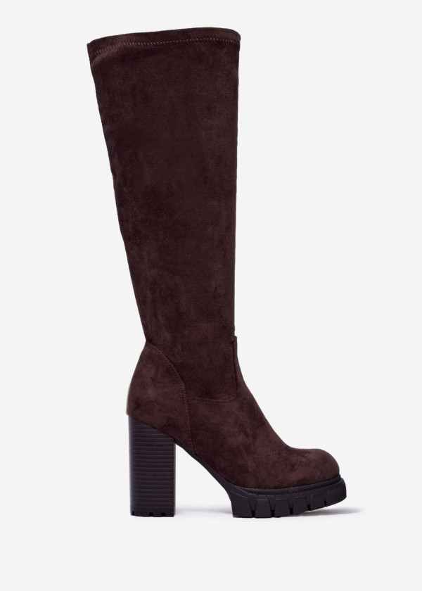 Brown Knee-High Block Heel Boots 3