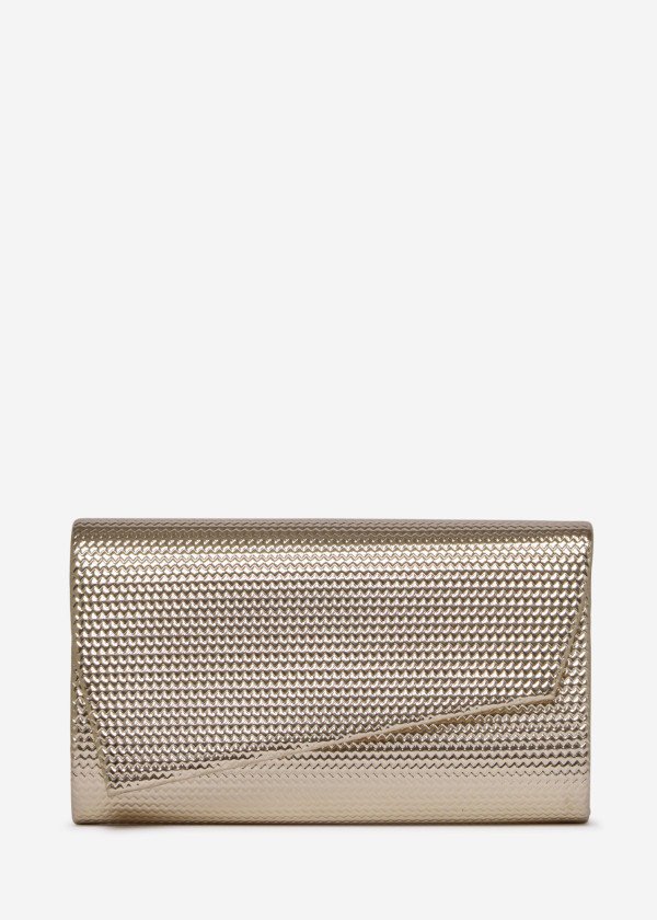 Gold Textured Evening Clutch Bag with Chain 4