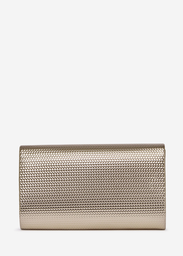 Gold Textured Evening Clutch Bag with Chain 2