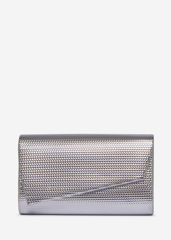 Silver Textured Evening Clutch Bag with Chain 4