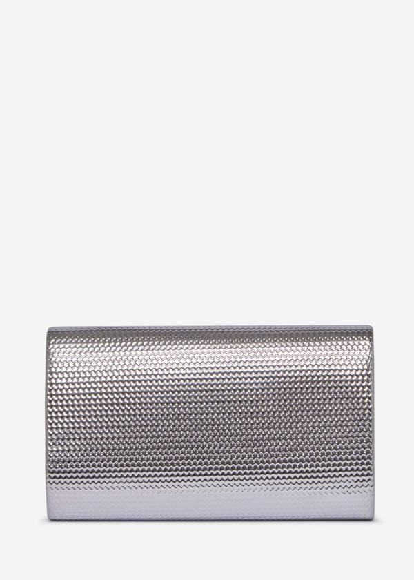 Silver Textured Evening Clutch Bag with Chain 2