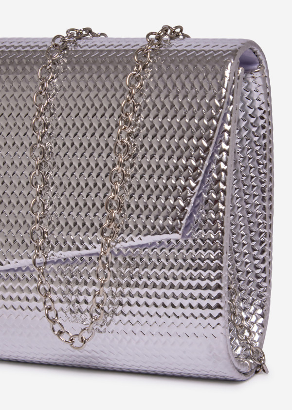 Silver Textured Evening Clutch Bag with Chain 3