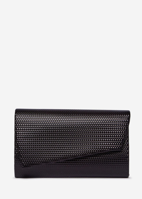 Black Textured Evening Clutch Bag with Chain