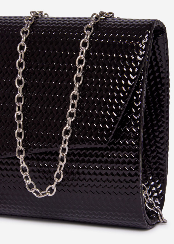 Black Textured Evening Clutch Bag with Chain 3