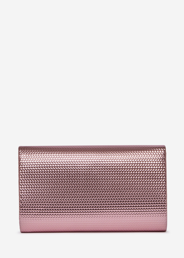 Rose Gold Textured Evening Clutch Bag with Chain 2