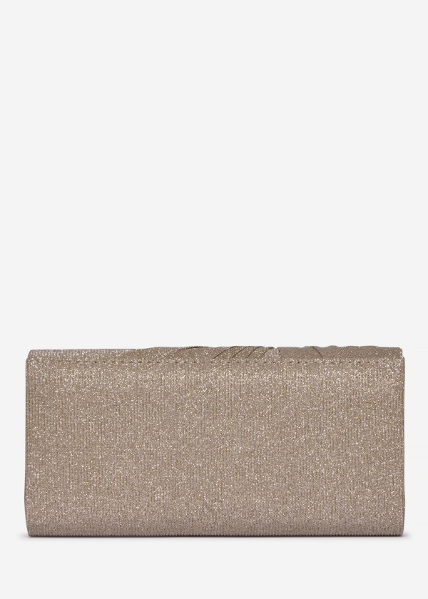 Gold Glitter Pleated Evening Clutch Bag with Chain 2