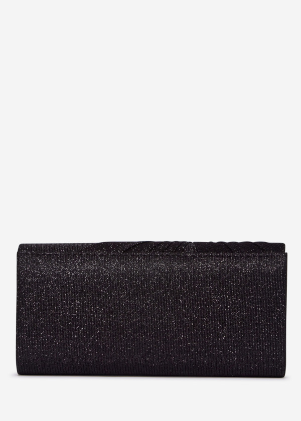 Black Glitter Pleated Evening Clutch Bag with Chain 1
