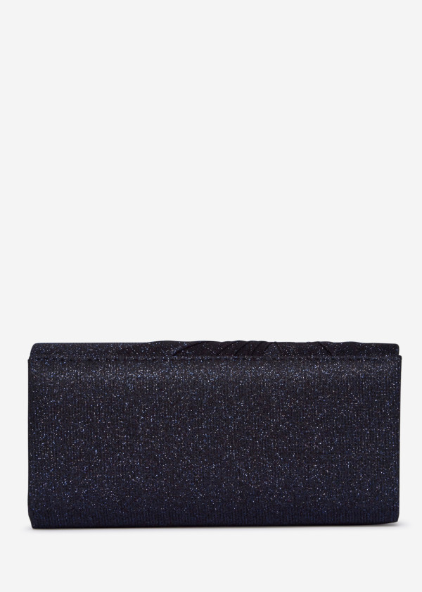 Navy Glitter Pleated Evening Clutch Bag with Chain 2