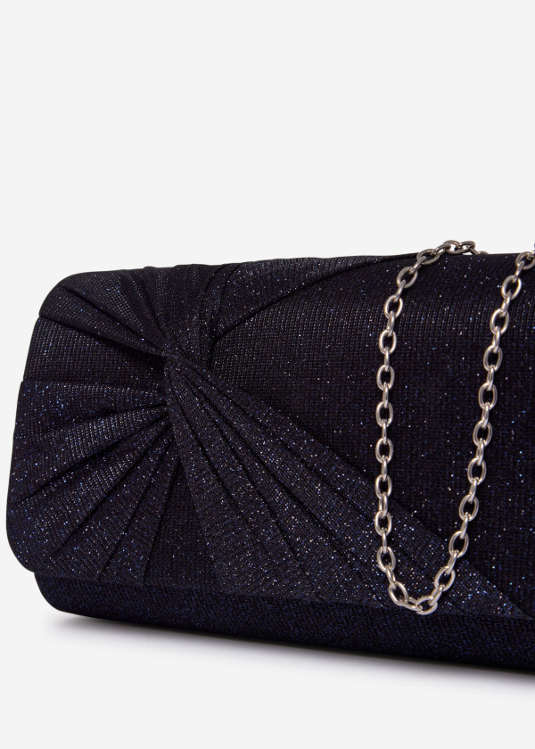 Navy Glitter Pleated Evening Clutch Bag with Chain 3