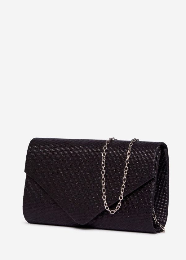 Black Glitter Envelope Evening Clutch Bag with Chain 1