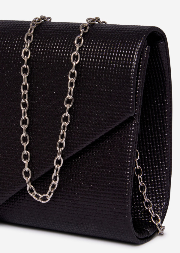 Black Glitter Envelope Evening Clutch Bag with Chain 3
