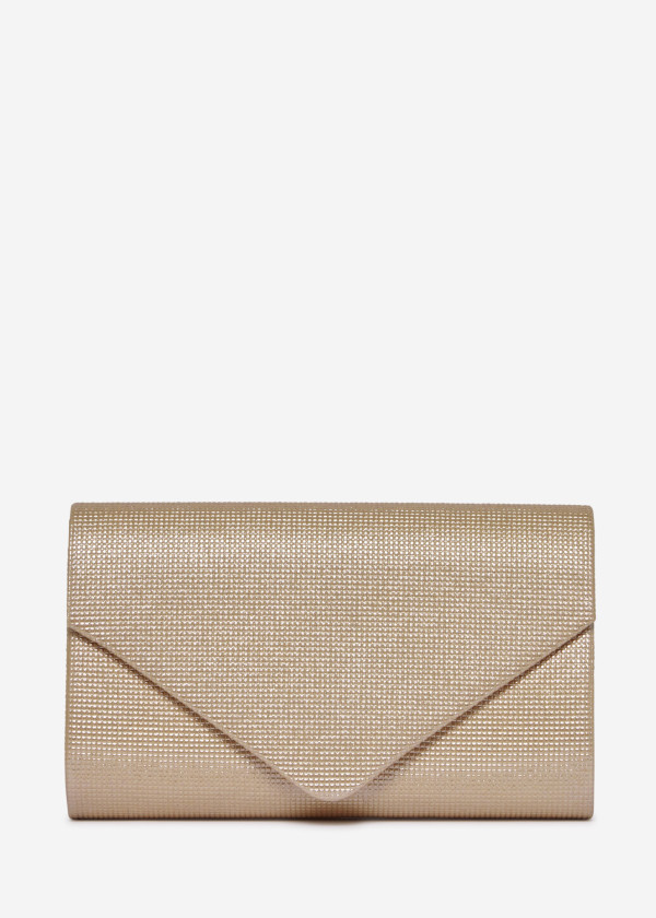 Gold Glitter Envelope Evening Clutch Bag with Chain 4