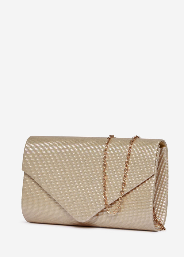 Gold Glitter Envelope Evening Clutch Bag with Chain 1