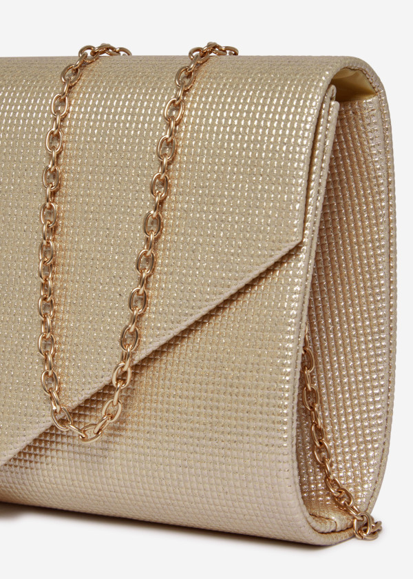Gold Glitter Envelope Evening Clutch Bag with Chain 3