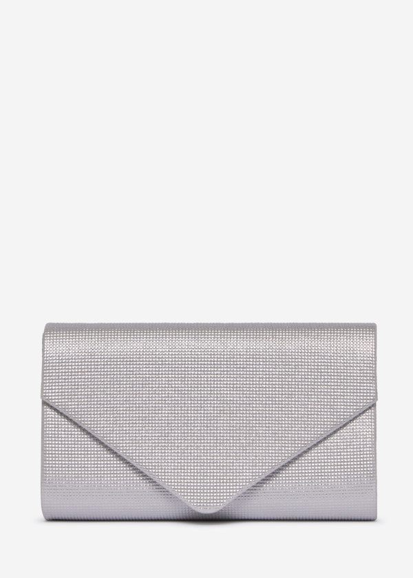 Silver Glitter Envelope Evening Clutch Bag with Chain 4