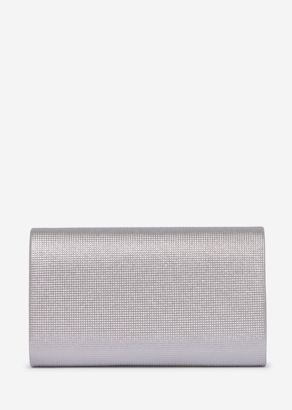Silver Glitter Envelope Evening Clutch Bag with Chain 2