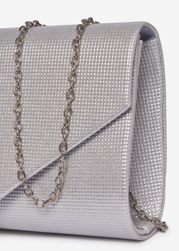Silver Glitter Envelope Evening Clutch Bag with Chain 3